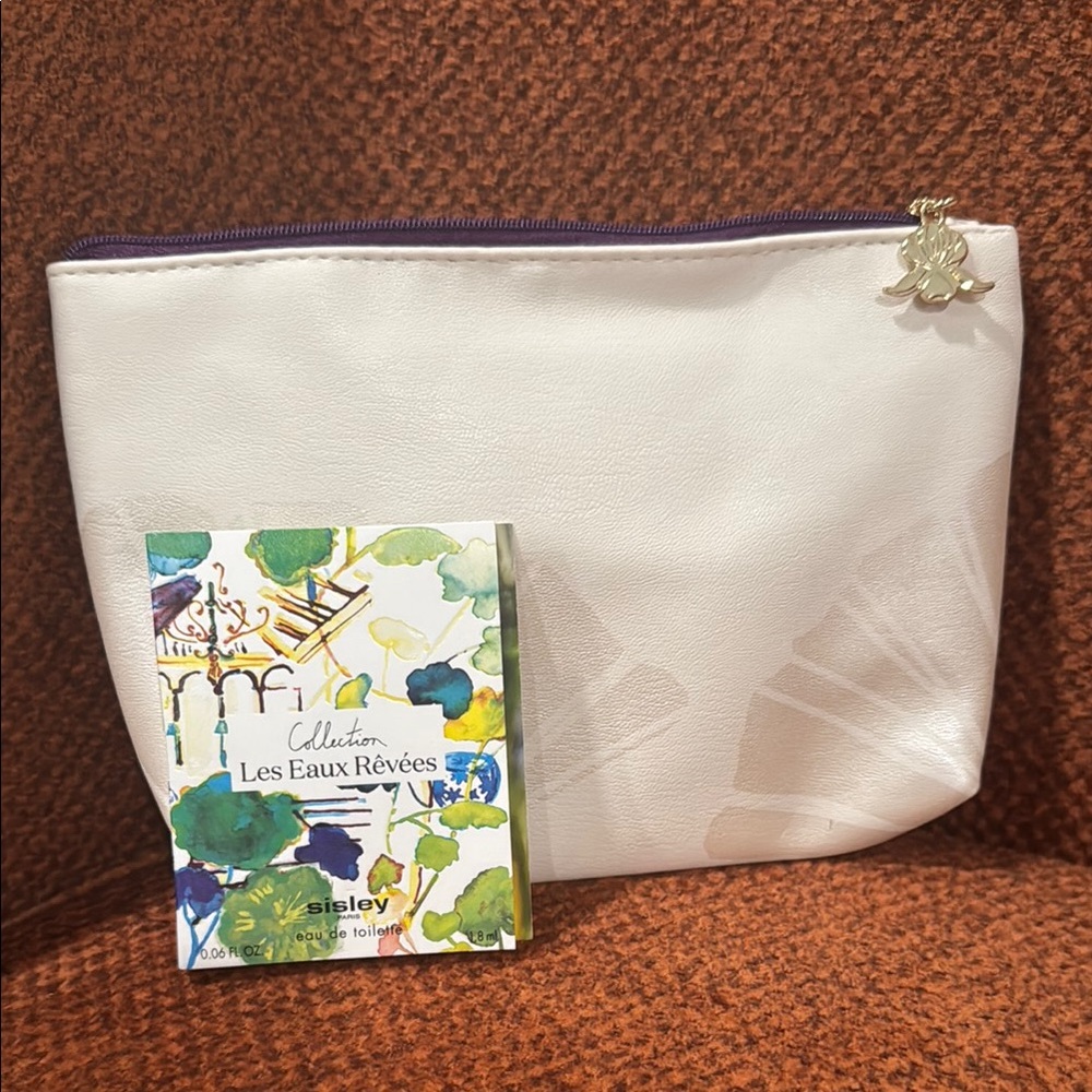 Sisley Paris Faux Leather Cosmetic Makeup Bag w/Les Eaux Revees Hubert sample